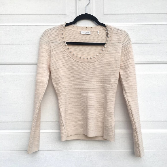 SANDRO Beaded Sweater Pearl Embellished Knit Top - Picture 4 of 8